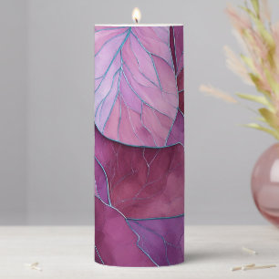 Abstract Purple Leaves Pattern Pillar Candle