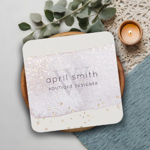 Abstract Purple Lilac Brush Stoke Monogram Glitter Square Business Card