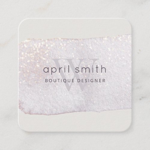 Abstract Purple Lilac Brush Stoke Monogram Shiny Square Business Card