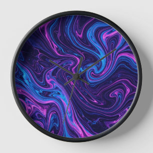 Abstract Purple Liquid Cosmic Wind Art Clocks
