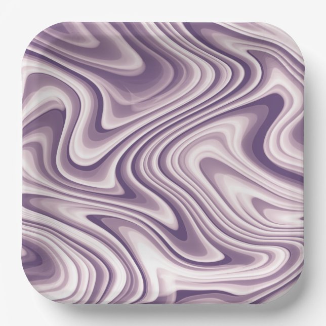 Abstract Purple Liquid Marble Paper Plates (Front)