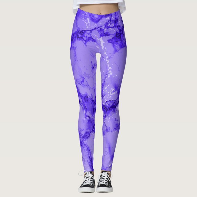 Abstract Purple Marble Design Pattern Leggings (Front)