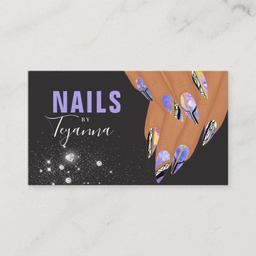 Abstract Purple Marble Glitter Hands Nail Artist B Business Card