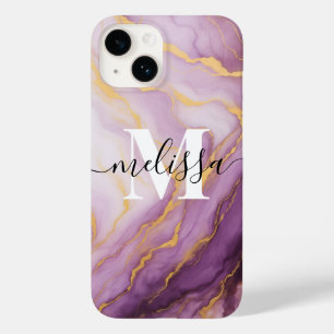 Abstract Purple Marble Monogram Calligraphy Case-Mate iPhone 14 Case