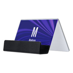 Abstract Purple Monogram on Fractal Pattern Desk Business Card Holder