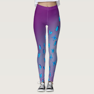 Abstract Purple Moon and Butterflies  Leggings