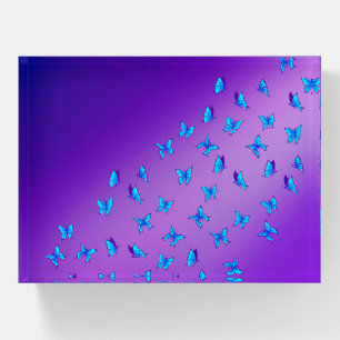 Abstract Purple Moonbeams and Butterflies Paperweight