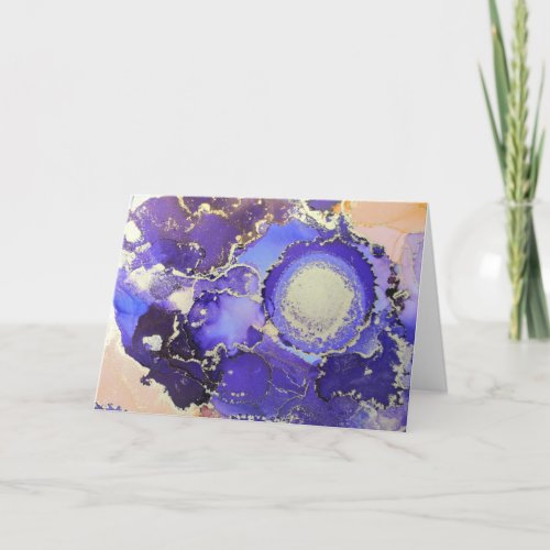 Abstract Purple Orange Gold Alcohol Ink Note Card