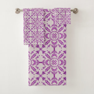 Abstract Purple Orchid Flower Design Pattern Art  Bath Towel Set