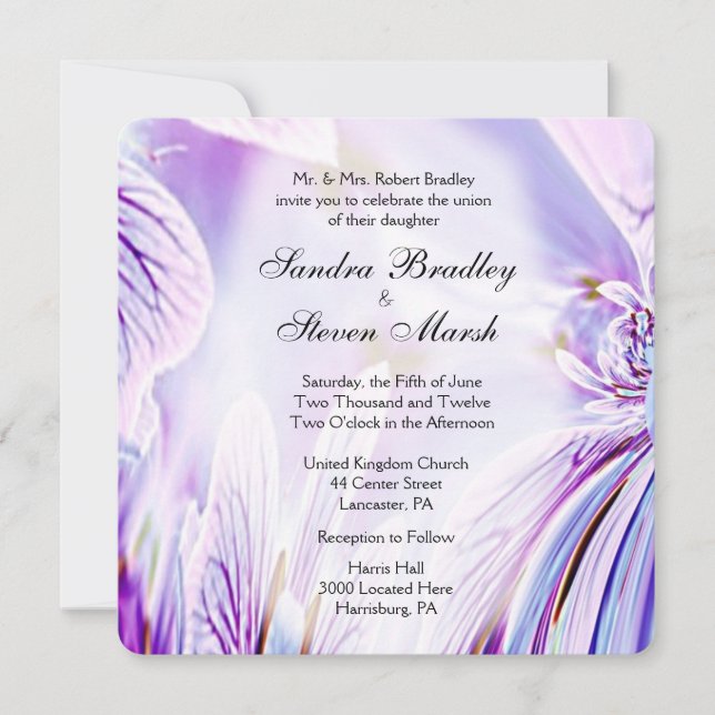 Abstract Purple Pansy Wedding Invitation (Front)
