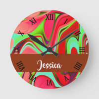 Abstract purple, pink and brown round clock