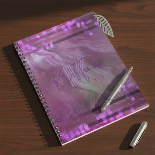 Abstract Purple Pink Glitter Agate Marble Monogram Notebook