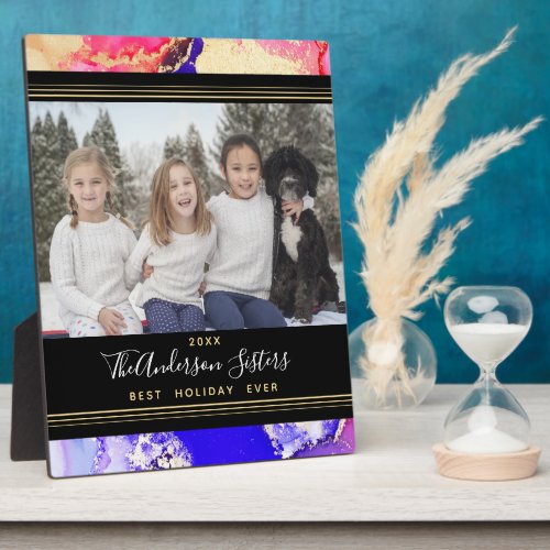 Abstract Purple Pink Gold Photo Template Plaque