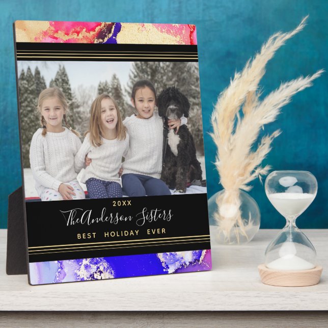 Abstract Purple Pink Gold Photo Template Plaque (Side)