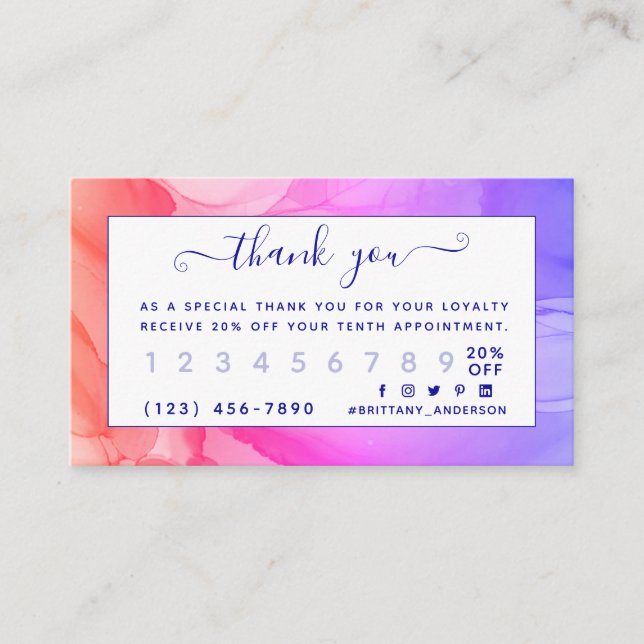 Abstract Purple Pink Personalized Loyalty Card (Front)