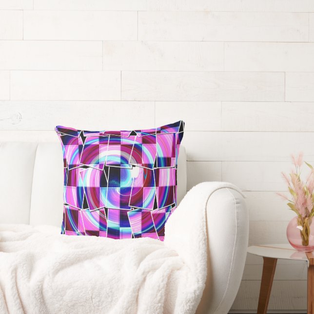 Abstract Purple Pink Squares Geometric Pattern Throw Pillow (Couch)