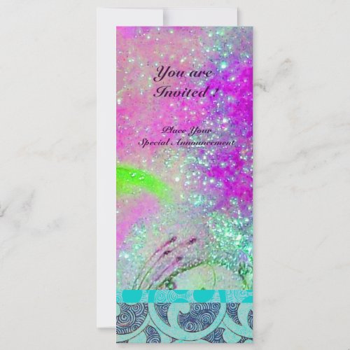 ABSTRACT PURPLE PINK TEAL BLUE WAVES IN SPARKLES INVITATION