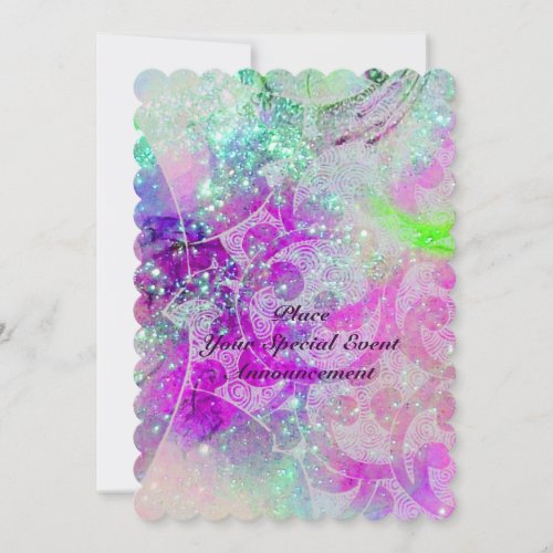 ABSTRACT PURPLE PINK TEAL BLUE WAVES  IN SPARKLES INVITATION
