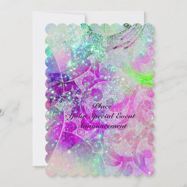ABSTRACT PURPLE PINK TEAL BLUE WAVES  IN SPARKLES INVITATION (Front)