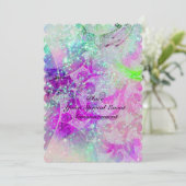 ABSTRACT PURPLE PINK TEAL BLUE WAVES  IN SPARKLES INVITATION (Standing Front)