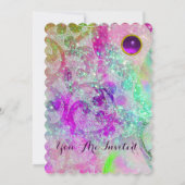 ABSTRACT PURPLE PINK TEAL BLUE WAVES  IN SPARKLES INVITATION (Back)