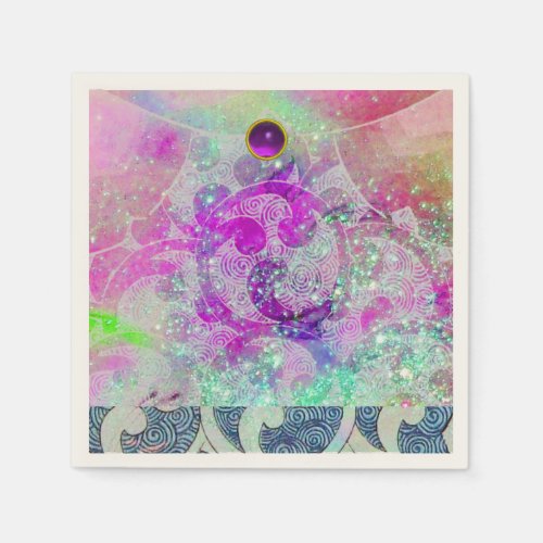 ABSTRACT PURPLE PINK TEAL BLUE WAVES  IN SPARKLES PAPER NAPKINS