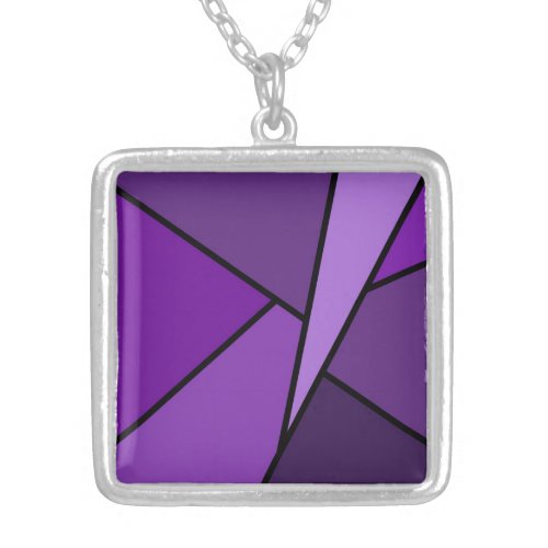 Abstract Purple Polygons Silver Plated Necklace