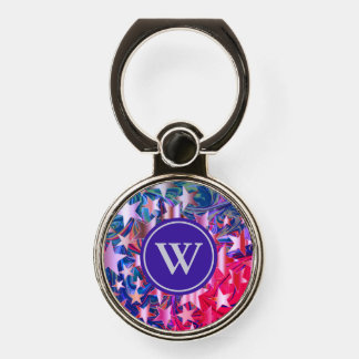 ABSTRACT | Purple Red Blue Lilac Stars | MONOGRAM Phone Ring Stand