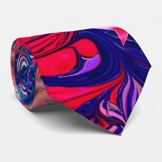 Abstract Purple Red Lilac Stars Festive Christmas Neck Tie (Rolled)
