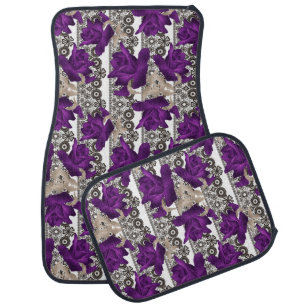 Abstract purple roses flowers floral lace vintage car floor mat