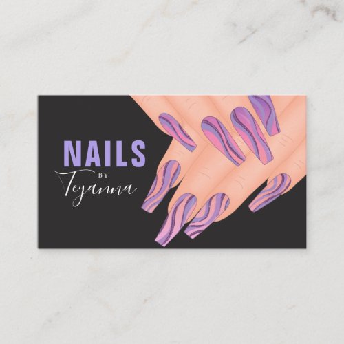 Abstract Purple Swirl Glitter Hands Nail Artist Bu Business Card