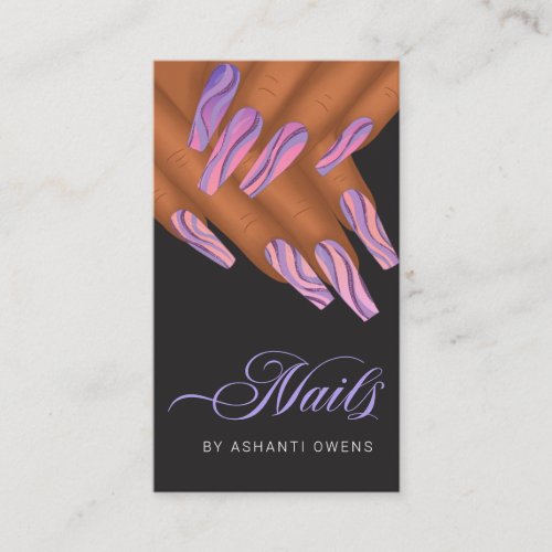 Abstract Purple Swirl Hands Nail Artist Business C Business Card