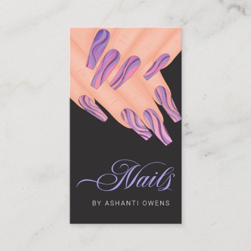 Abstract Purple Swirl Hands Nail Artist Business C Business Card