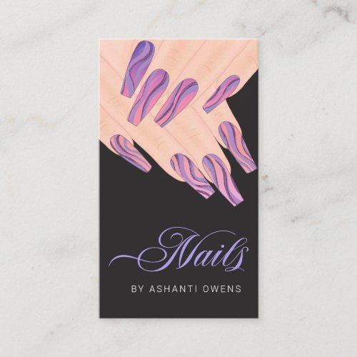Abstract Purple Swirl Hands Nail Artist Business Card