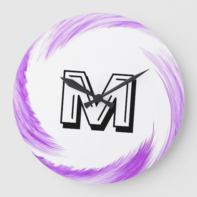 Abstract Purple Swirl Monogram Large Clock (Front)