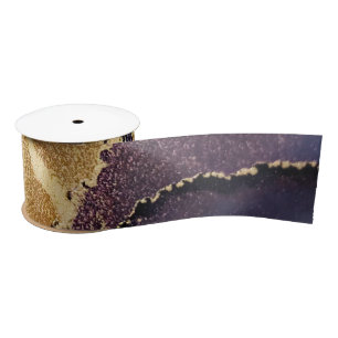 Abstract Purple Tan Gold Satin Ribbon