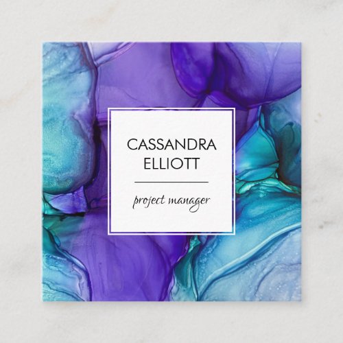 Abstract Purple  Teal Alcohol Ink Liquid Art Square Business Card