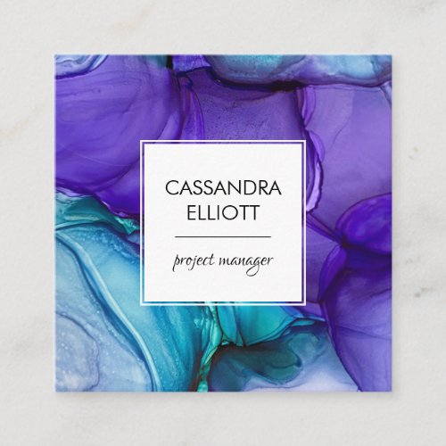 Abstract Purple  Teal Alcohol Ink Liquid Art Square Business Card