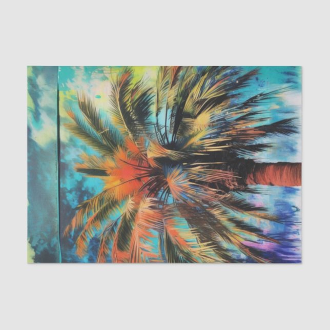Abstract Purple Teal Beachy Palm Tree Decoupage Tissue Paper (Front)