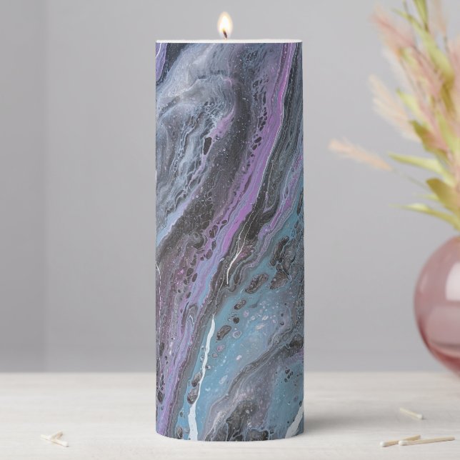 Abstract Purple & Teal Flow Pillar Candle (In Situ)