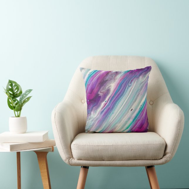 Abstract Purple Teal Throw Pillow (Chair)