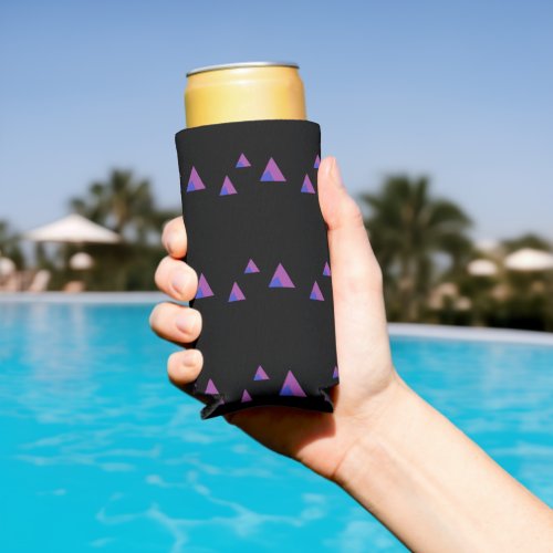 Abstract purple triangles on black seltzer can cooler
