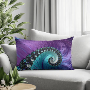 Abstract Purple Turquoise Gradient Spiral Fractal Lumbar Pillow