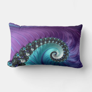 Abstract Purple Turquoise Gradient Spiral Fractal Lumbar Pillow