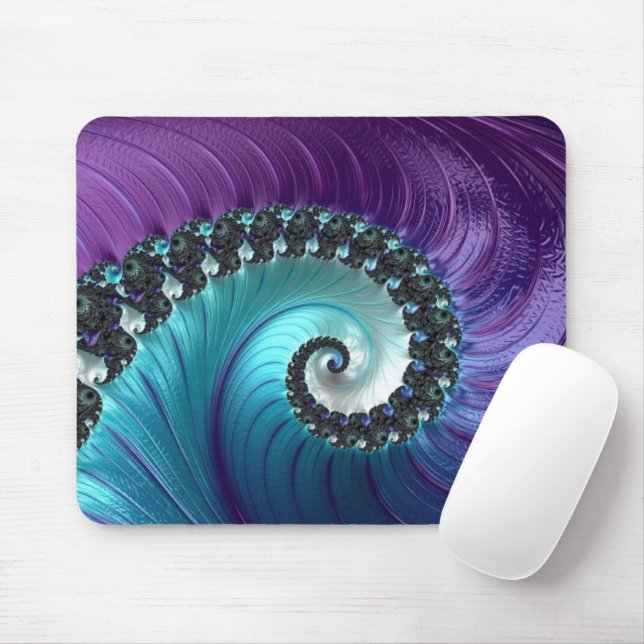 Abstract Purple Turquoise Gradient Spiral Fractal Mouse Pad (With Mouse)