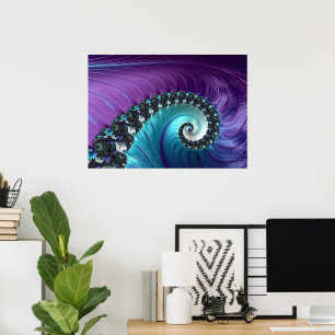 Abstract Purple Turquoise Gradient Spiral Fractal Poster