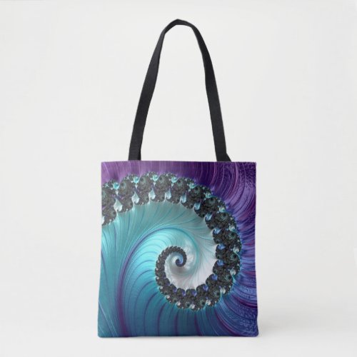 Abstract Purple Turquoise Gradient Spiral Fractal Tote Bag