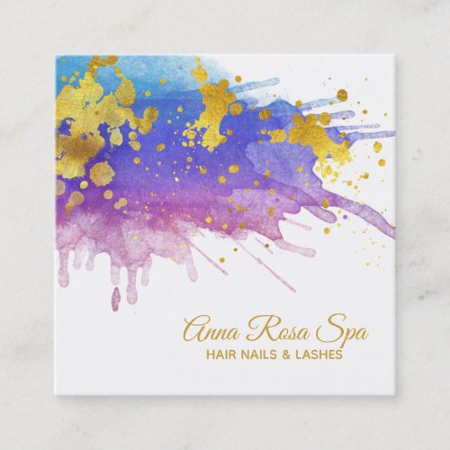  Abstract Purple Watercolor Gold Luxe Glam Bold Square Business Card
