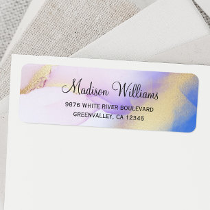 Abstract Purple Watercolor Gold Luxury Address Label