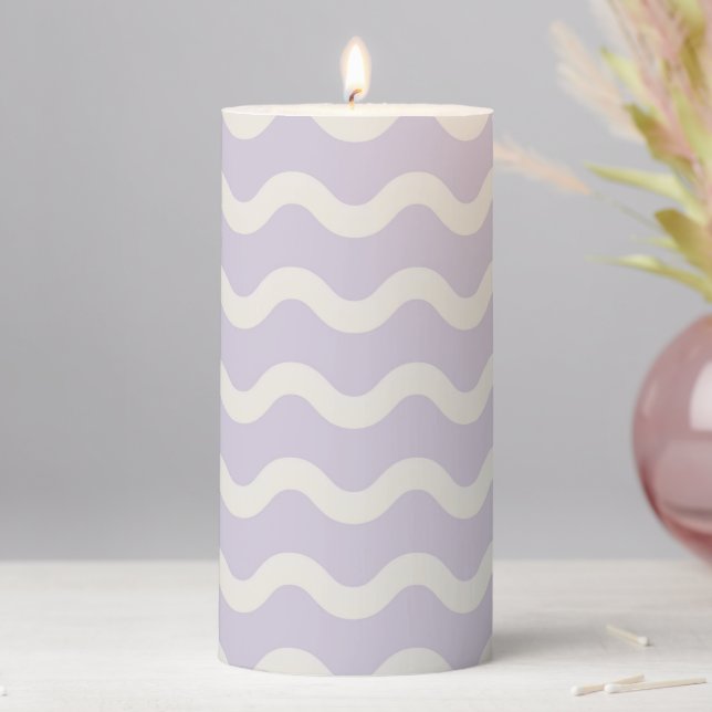 Abstract Purple Wavy Stripe Modern Spring Summer  Pillar Candle (In Situ)